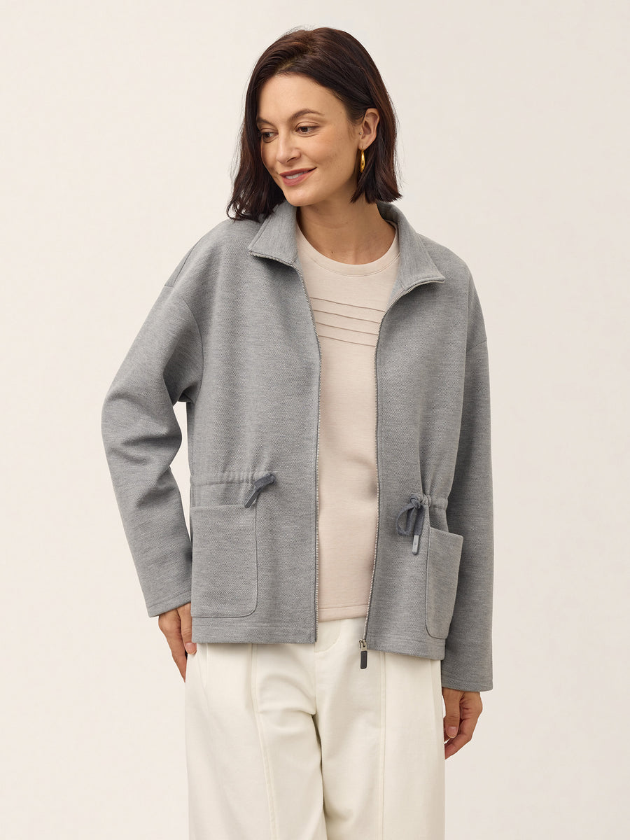 Wool Drawstring Waist Collared Jacket SOLARA in Heather Grey by LINTICO, product image 1 of 12