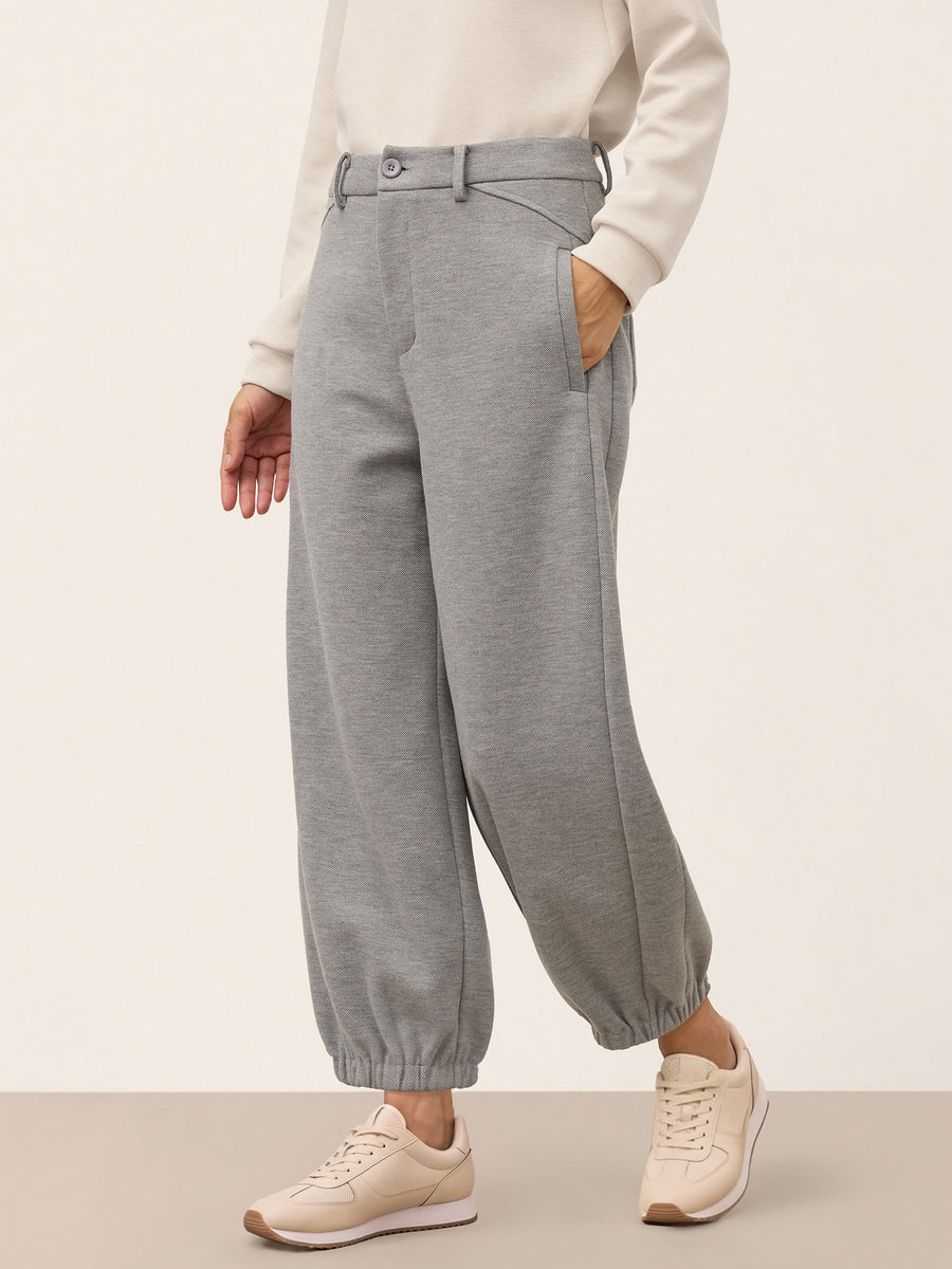 Wool Mid Waist Curved Leg Drawstring Hem Pants ZORELLE in Heather Grey by LINTICO, product image 1 of 10