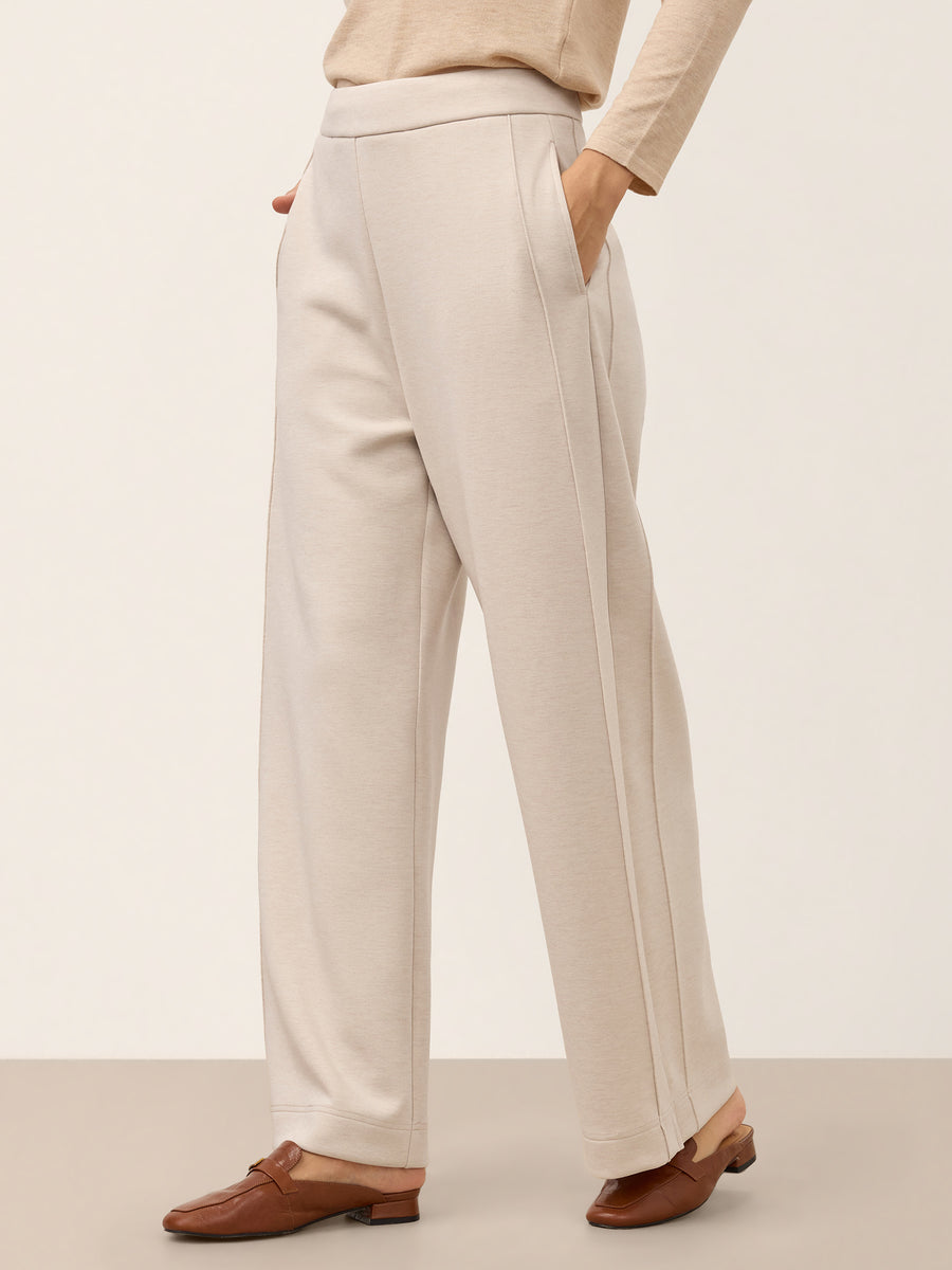 Oat Melange Wool Mid Rise Sculpted Seam Straight Leg Pants RAVELLA