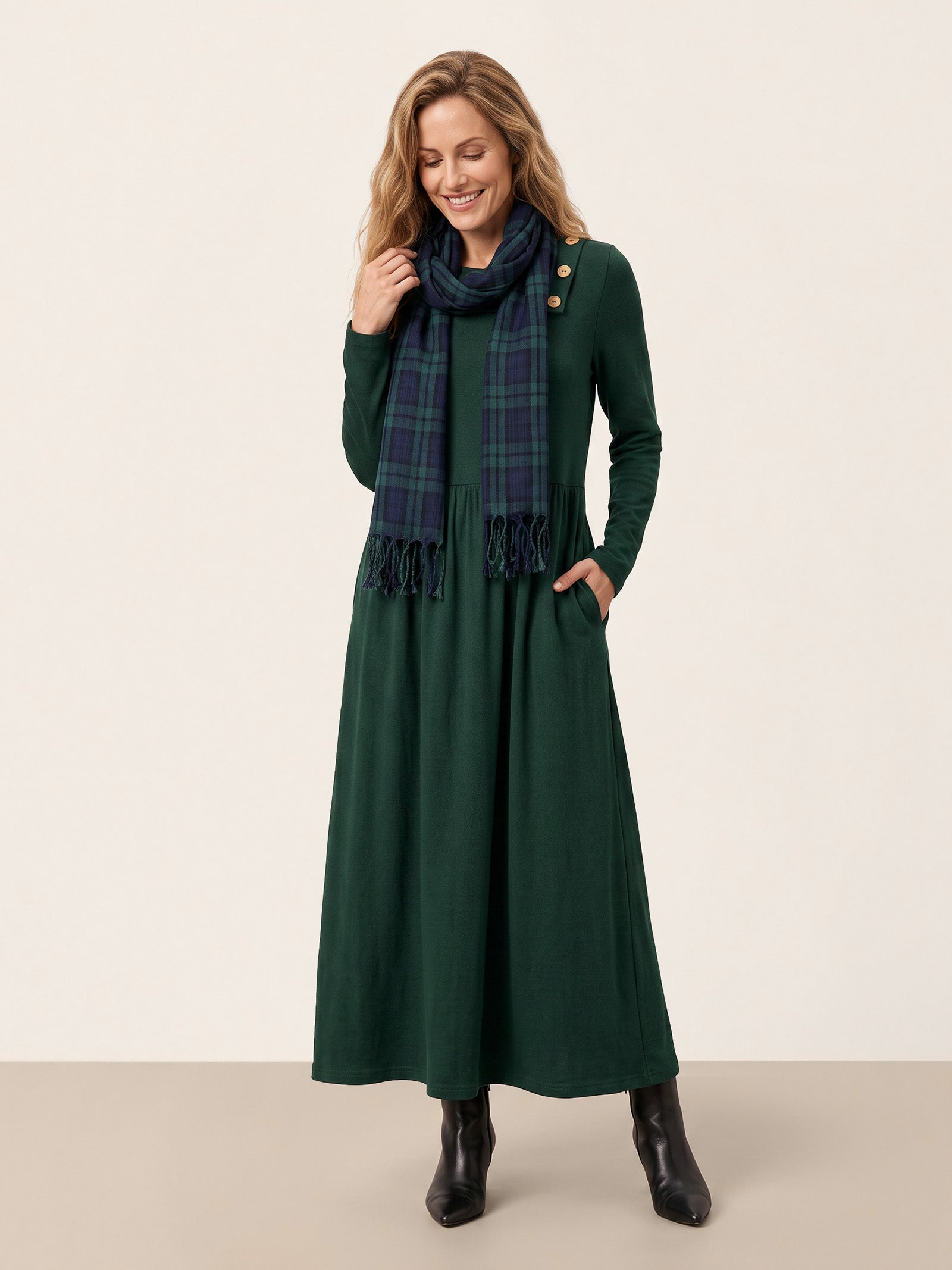 Wool Layered Neck Pleated Midi Dress BILLIE – LINTICO