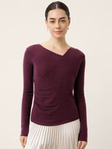Merino Wool Side-Gathered Crossover V-Neck Top JOVANNA by LINTICO for women
