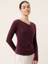 Merino Wool Side-Gathered Crossover V-Neck Top JOVANNA by LINTICO for women