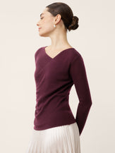Merino Wool Side-Gathered Crossover V-Neck Top JOVANNA by LINTICO for women