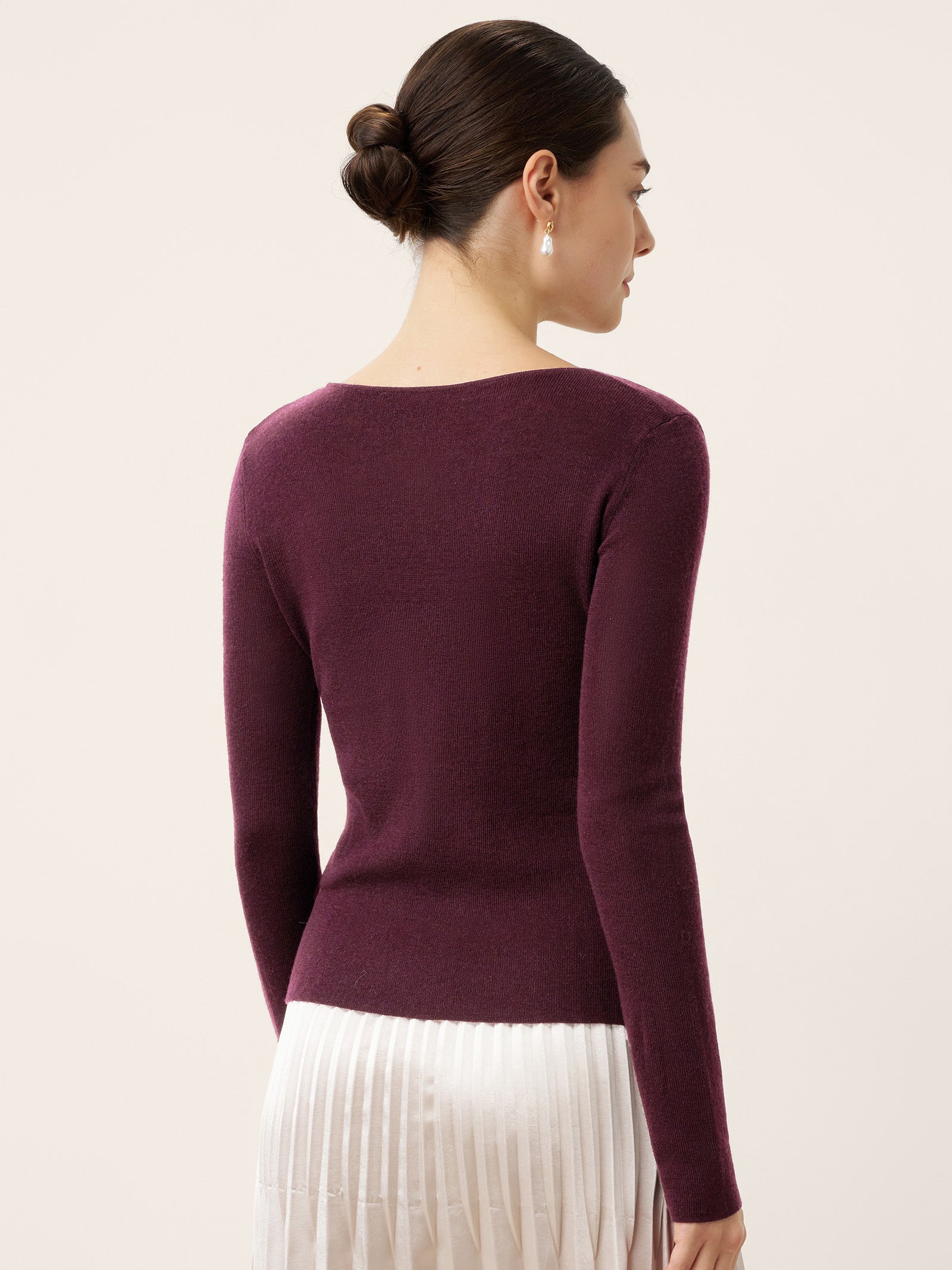 Merino Wool Side-Gathered Crossover V-Neck Top JOVANNA by LINTICO for women