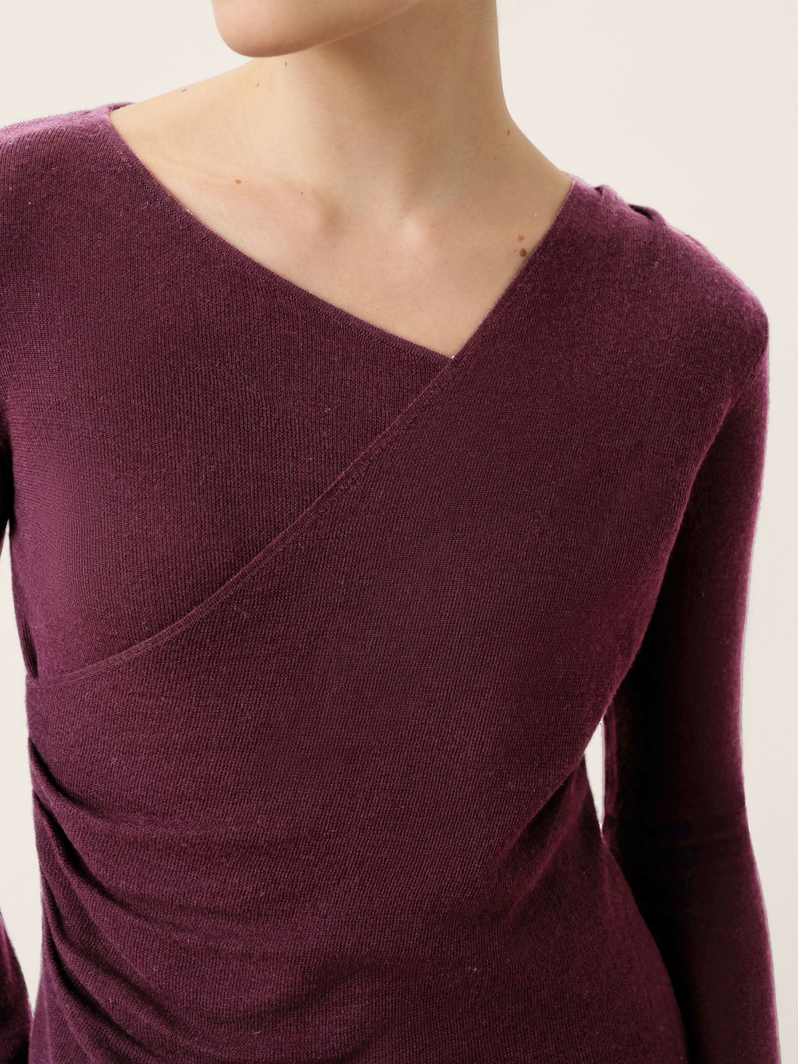 Merino Wool Side-Gathered Crossover V-Neck Top JOVANNA by LINTICO for women