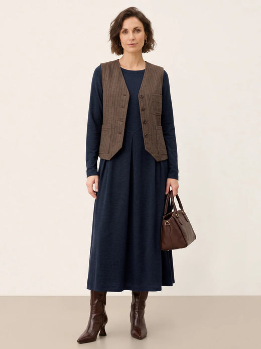 Vestido midi de lana con paneles curvos y pliegues esculpidos CALISTA