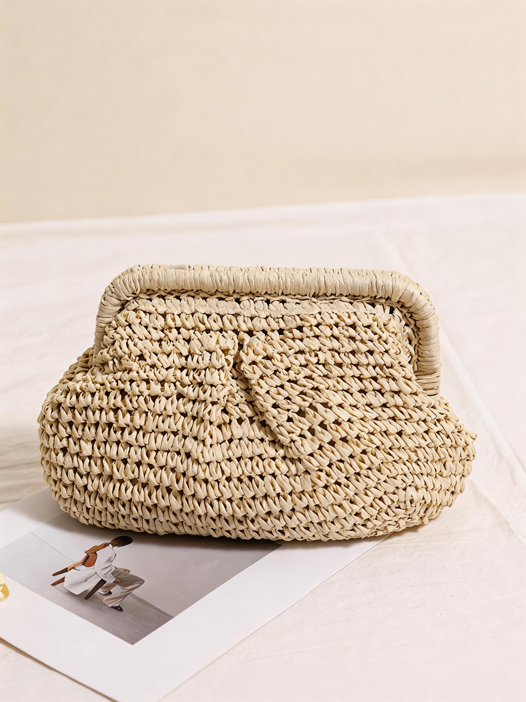 Woven Straw Crossbody Bag with Chain Strap by LINTICO for women