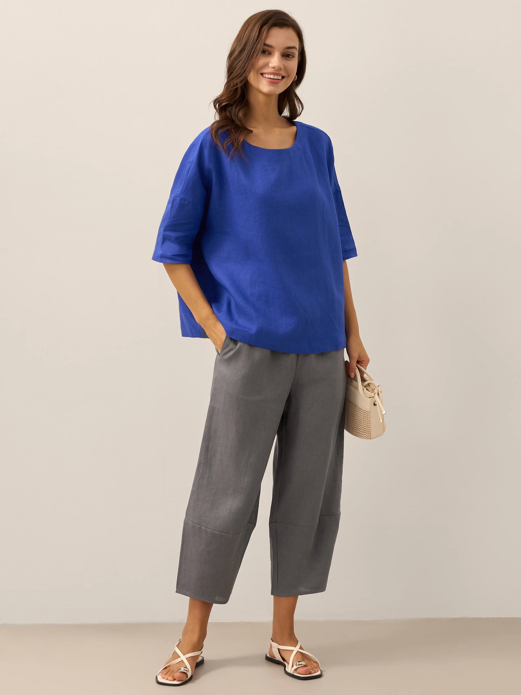 100% Linen Crop Pants RORY by LINTICO for women