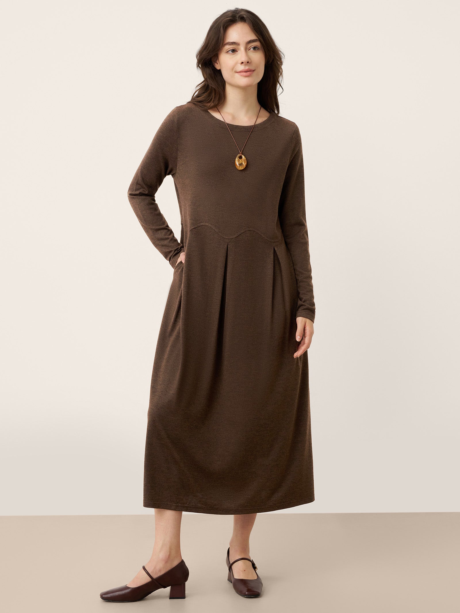 Wool Arc-Panel Sculpted Pleats Maxi Dress CALISTA MXD64