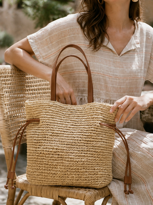 Artisanal Hand-Crocheted Straw Bucket Bag