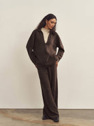 Merino Wool V-Neck Collar Sweater With Elastic Palazzo Pants