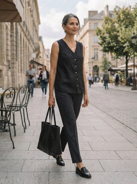 100% Linen Button-Down Tank Top ERIN