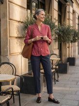 Linen Tailored Straight Cropped Pants LOGAN by LINTICO for women