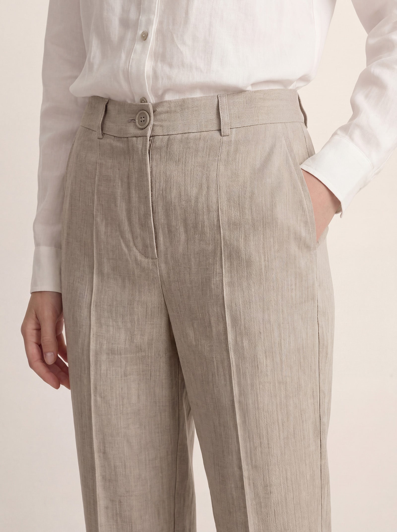 Linen Tailored Straight Cropped Pants LOGAN by LINTICO for women