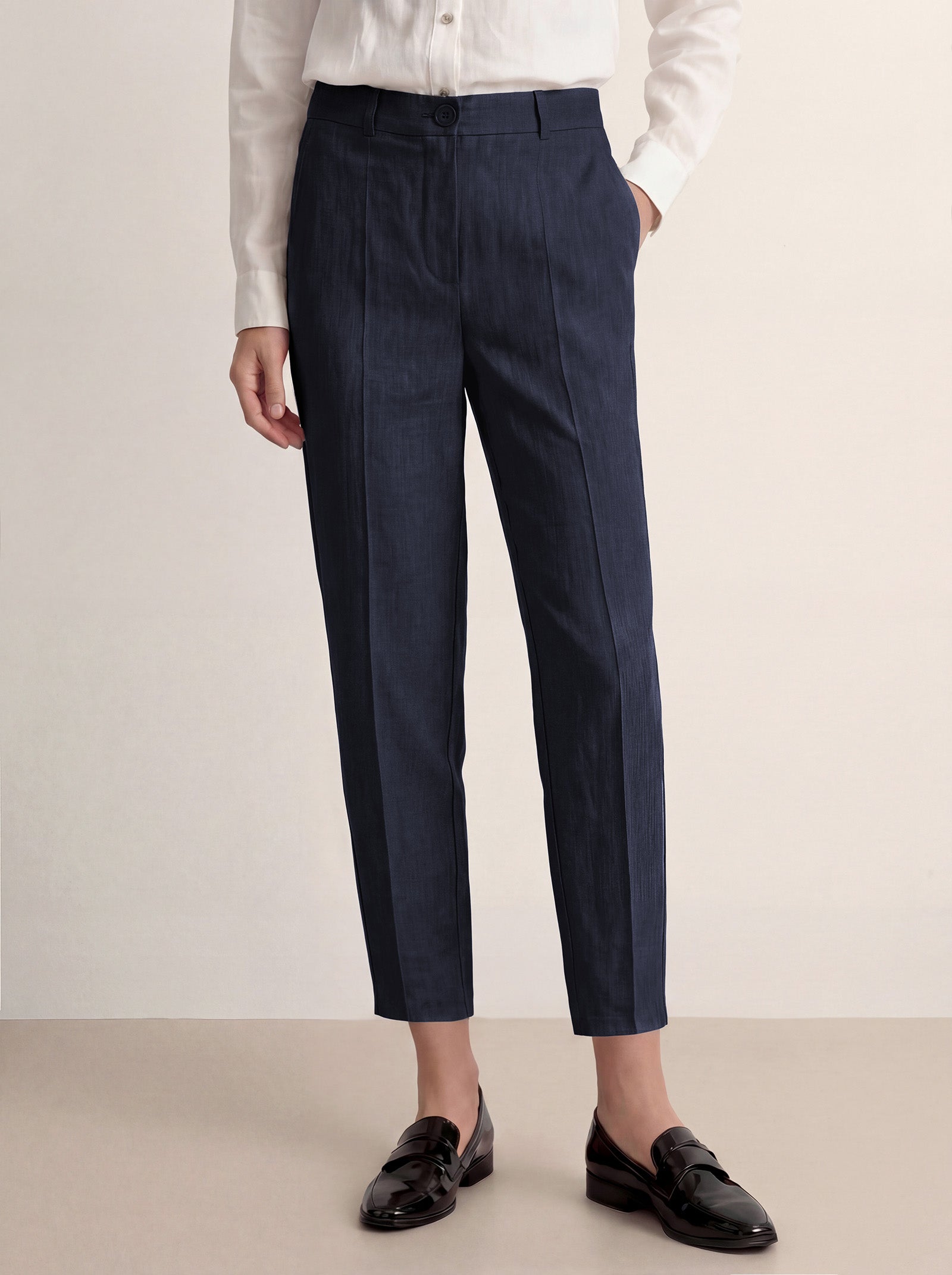Linen Tailored Straight Cropped Pants LOGAN by LINTICO for women