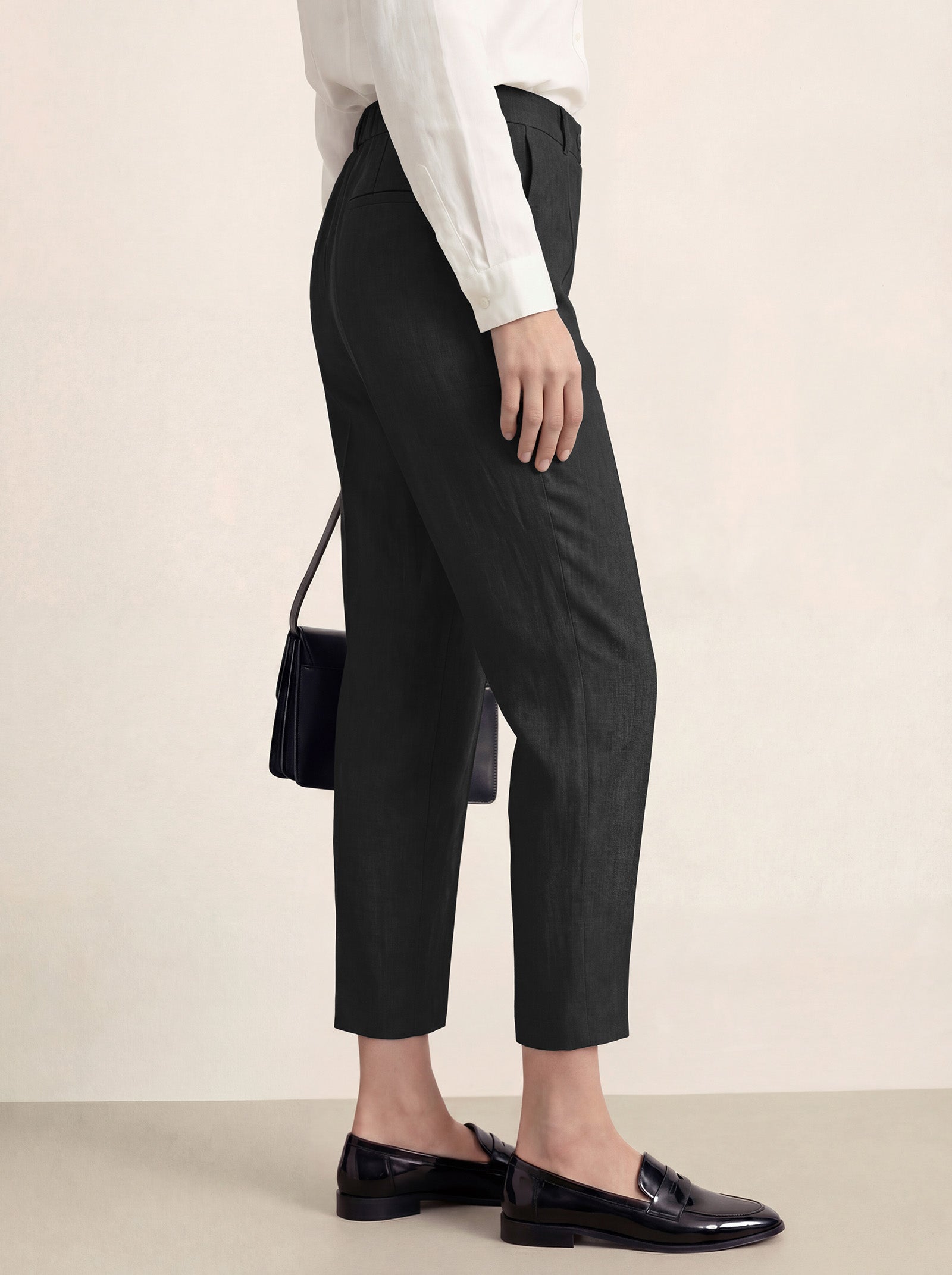 Linen Tailored Straight Cropped Pants LOGAN by LINTICO for women