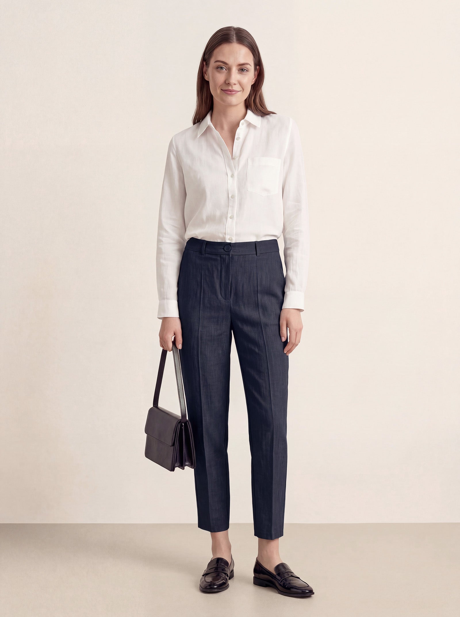 Linen Tailored Straight Cropped Pants LOGAN by LINTICO for women