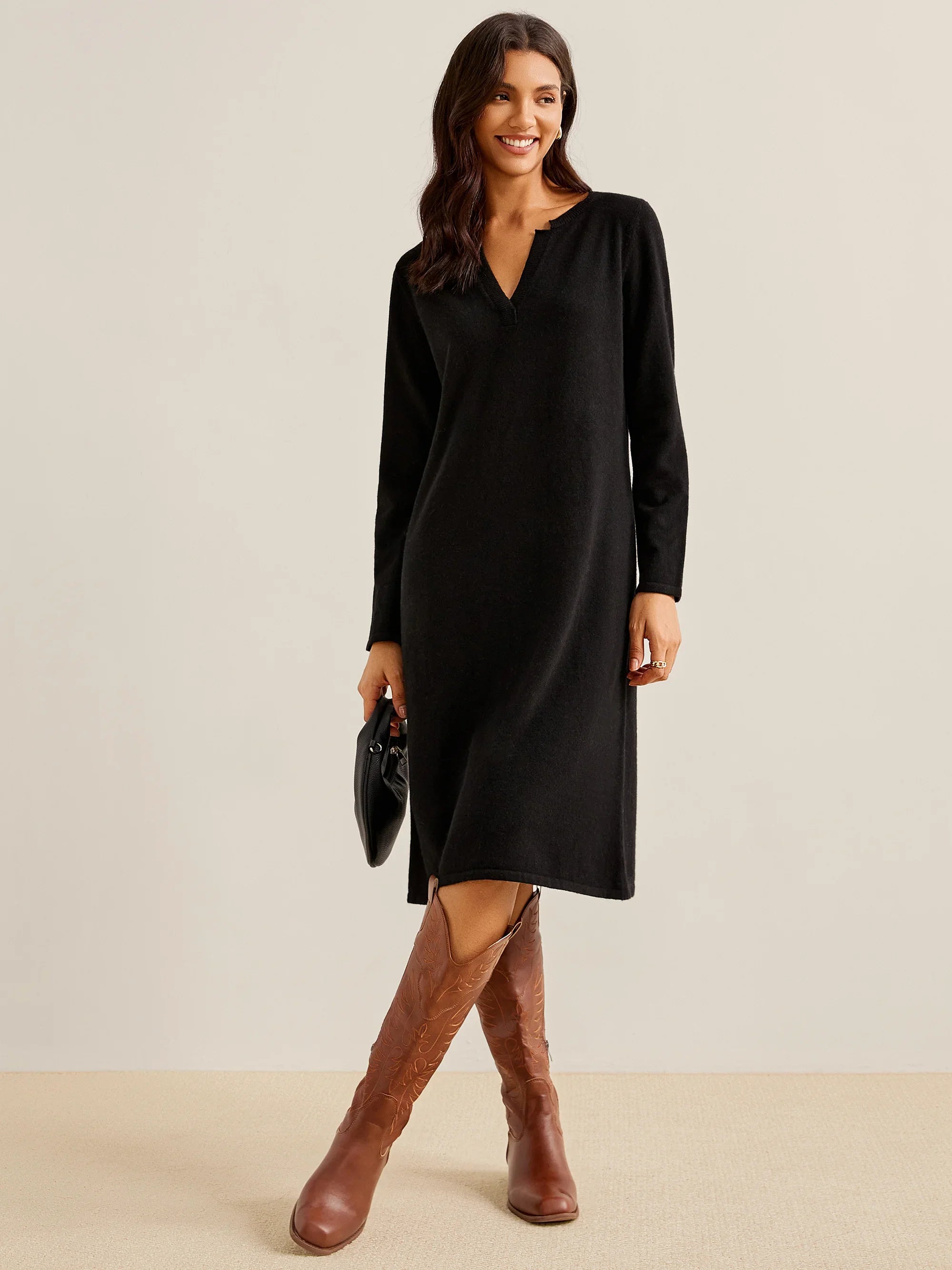 100% Merino Wool Ribbed Cuffs Dress