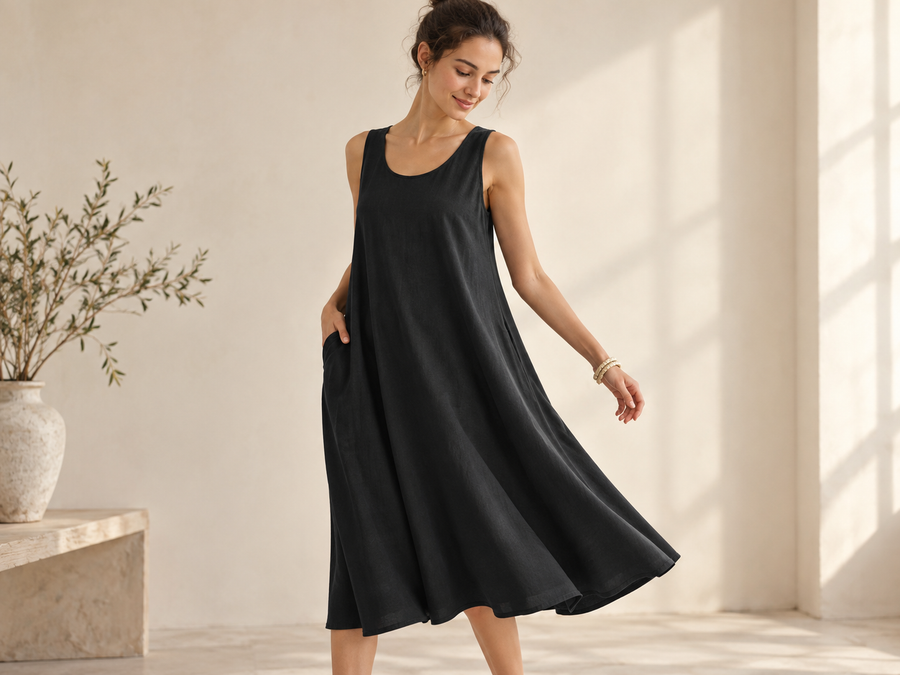 Neutral grey Lintico linen dress