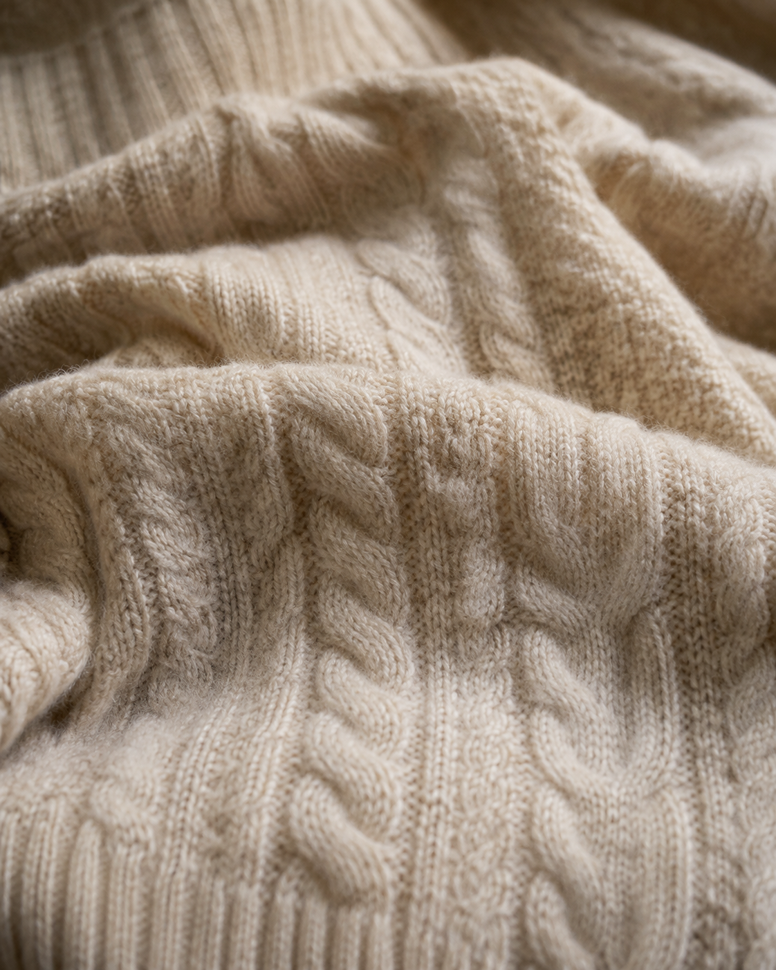 Pure cashmere knit texture in soft winter light