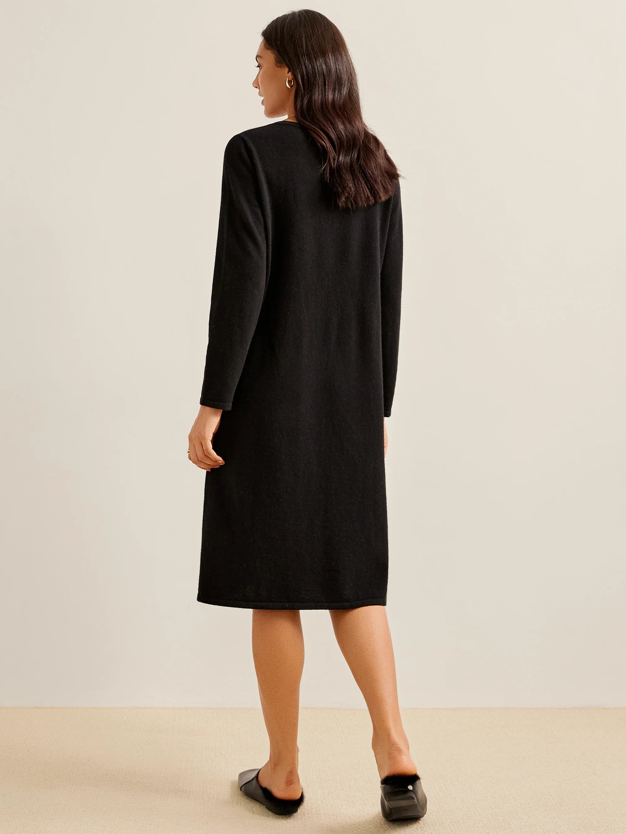 100% Merino Wool Ribbed Cuffs Dress