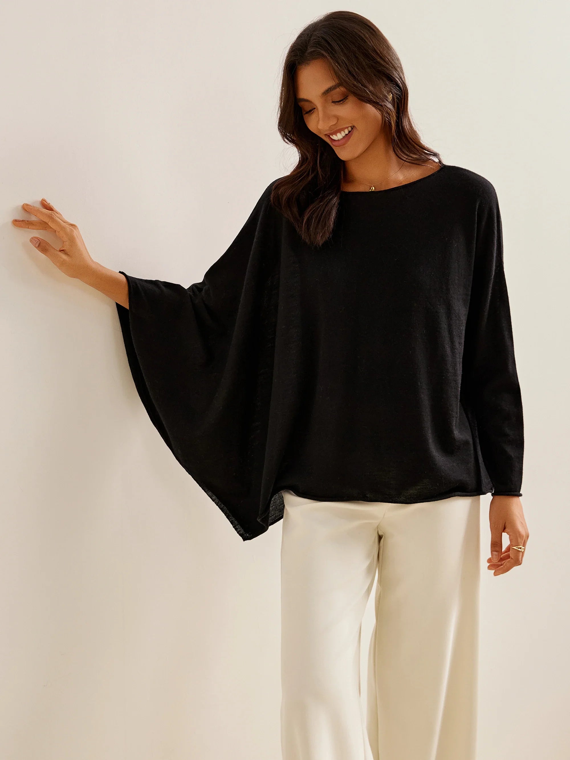 100% Merino Wool Boat Neckline Asymmetric Jumper