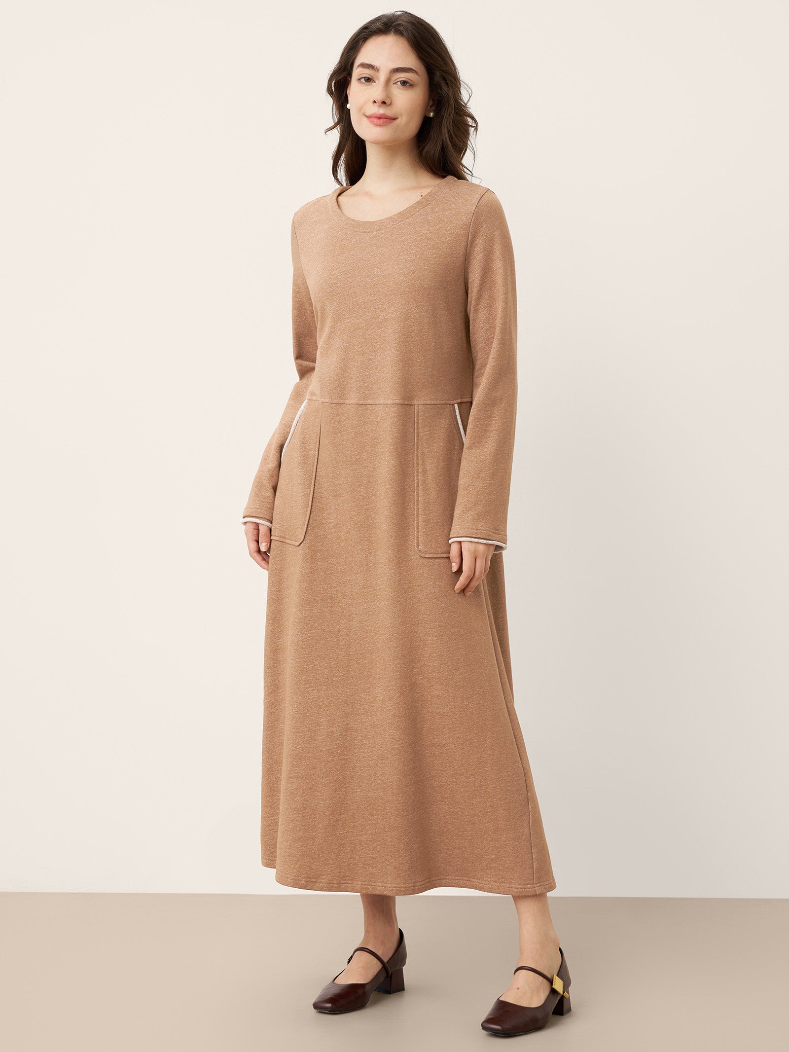 Linen Cotton Colorblock Trim Pocket Maxi Dress CLEMENTINE MXD63