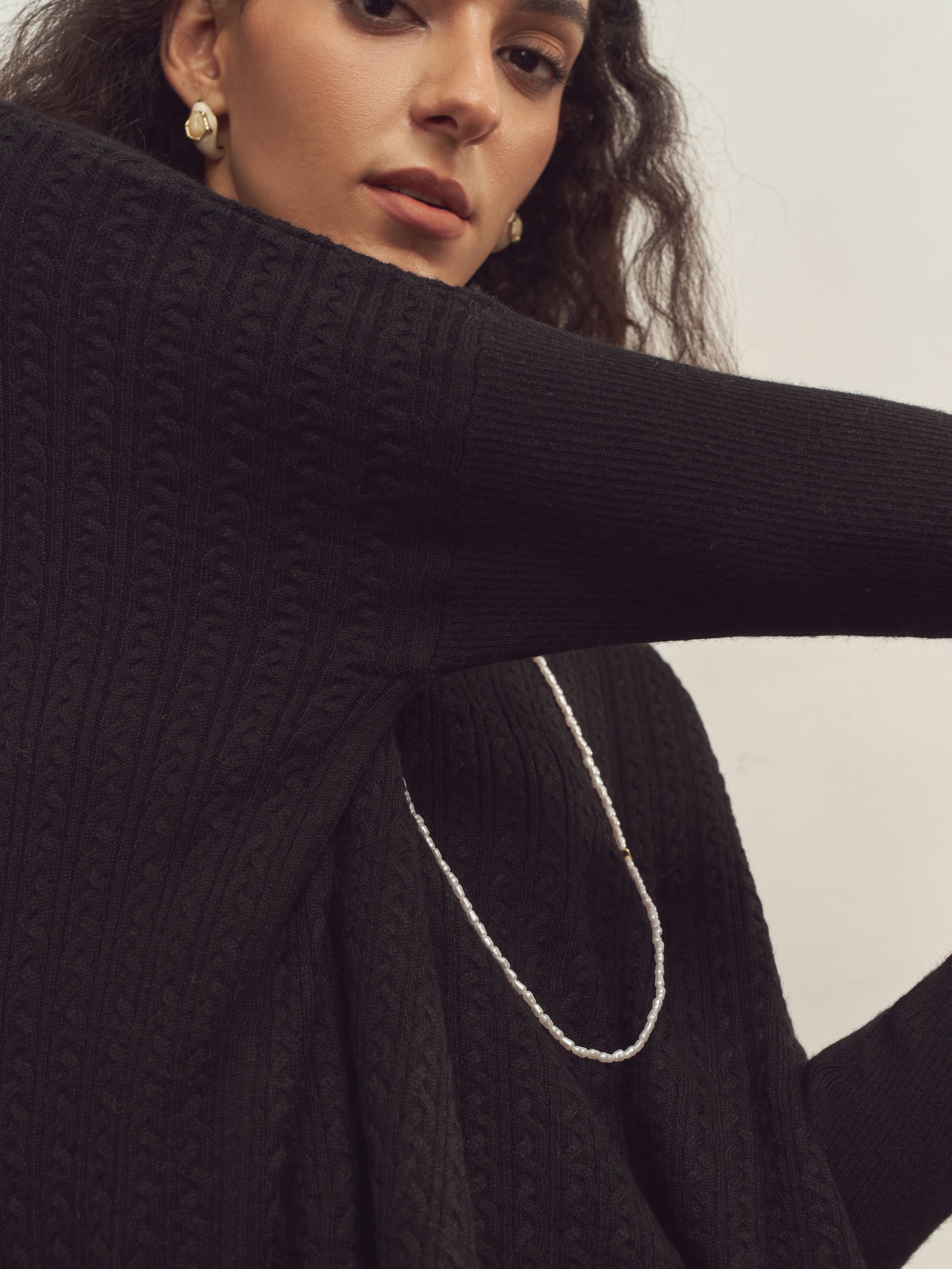 Cashmere V-Neck Textured Oversized Sweater With Asymmetrical Structural Design