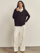 Cashmere V-Neck Textured Oversized Sweater With Asymmetrical Structural Design