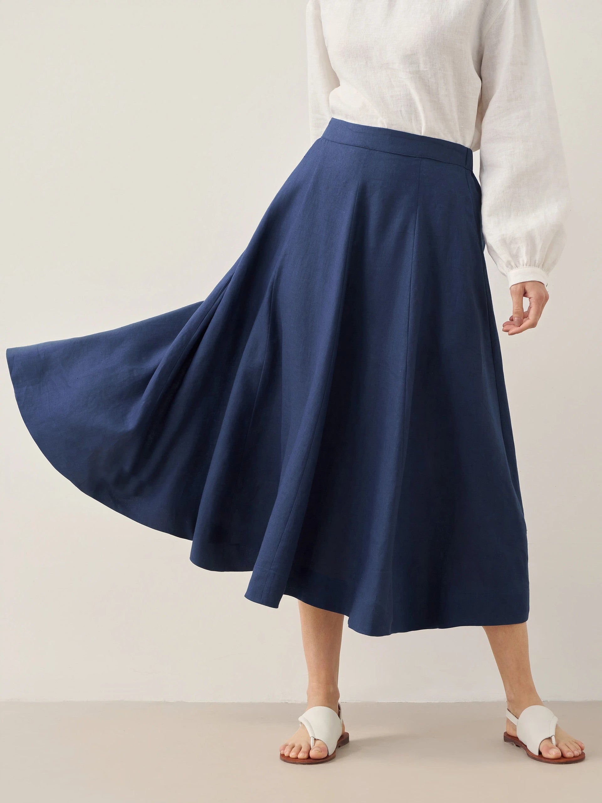 100% Linen A-Line Skirt JEMMA Navy Blue S