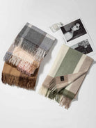 100% WOOL LUXURY PLAID EXTENDED SHAWL SCARF
