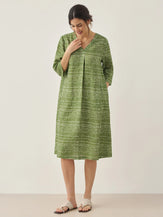 Robe midi 100% lin à pois et col V LIRA - ROBES-Lin