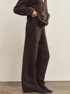 Merino Wool V-Neck Collar Sweater With Elastic Palazzo Pants