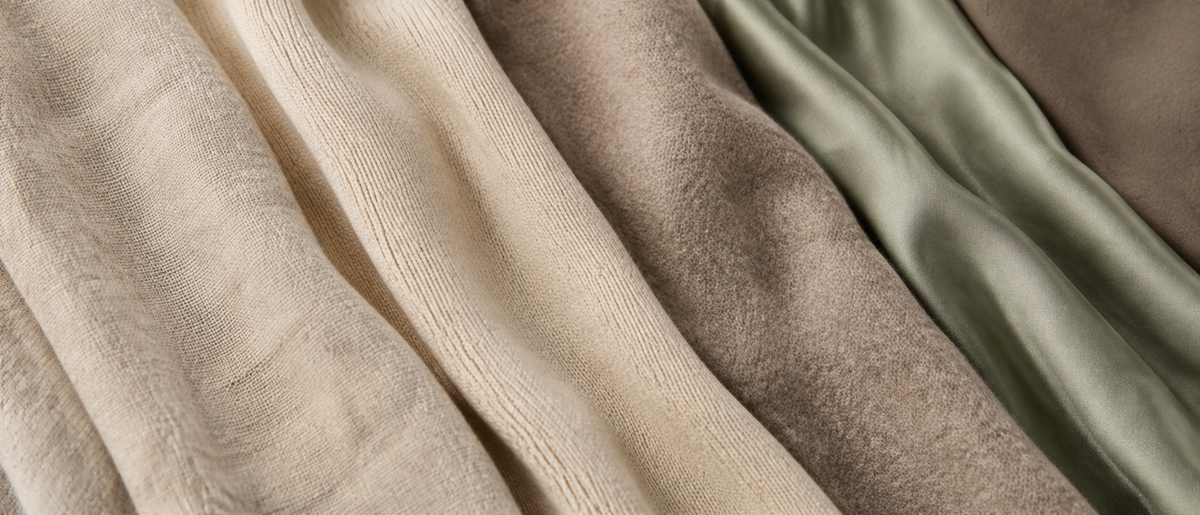 Autumn and winter fabrics in warm natural light