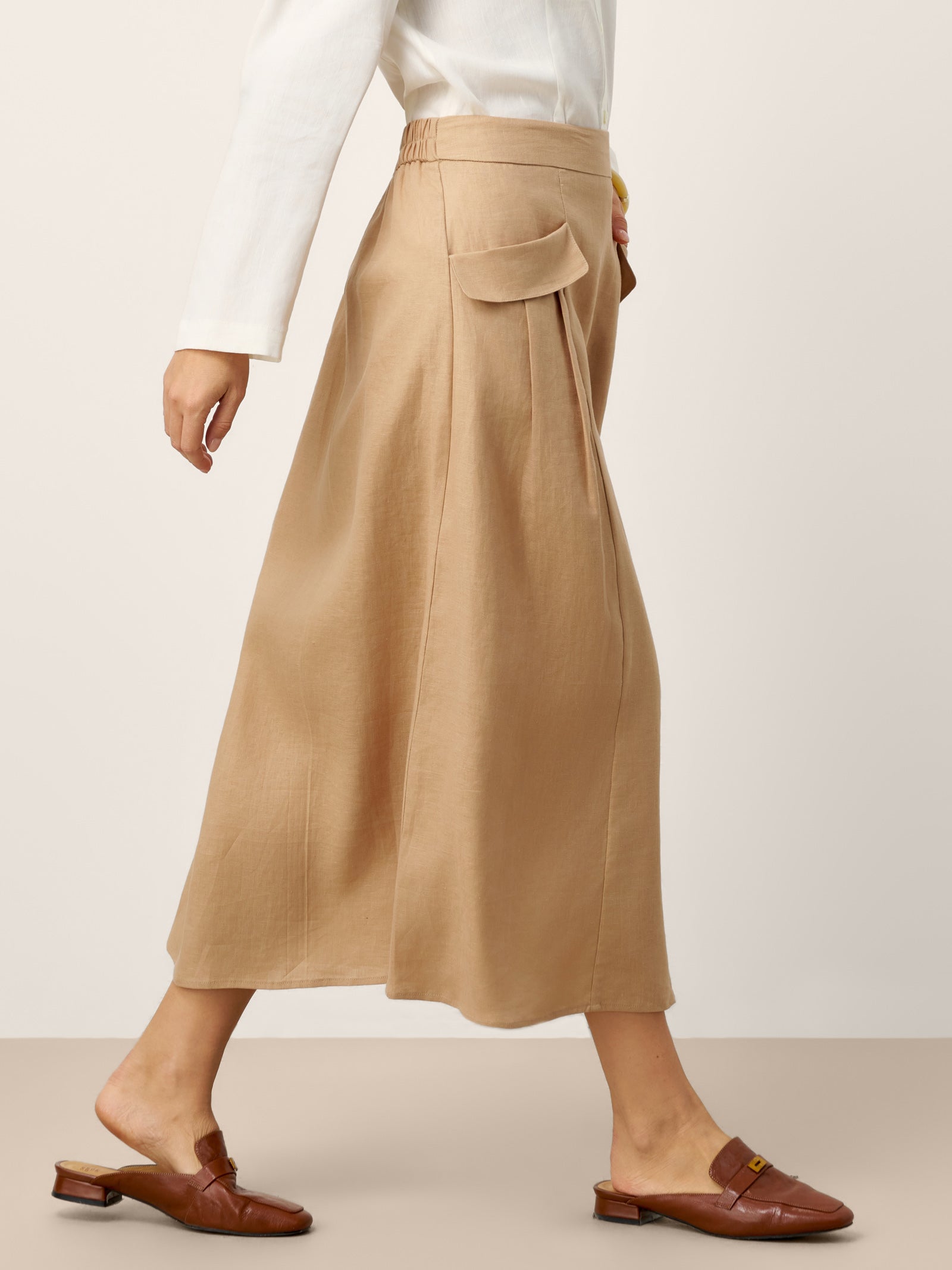 100% Linen Flap Pocket A-Line Skirt IANTHE by LINTICO for women