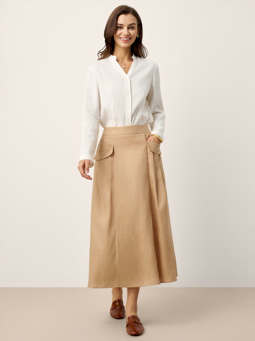 Linen-Lyocell Mandarin Collar Fitted Seam Shirt THORA