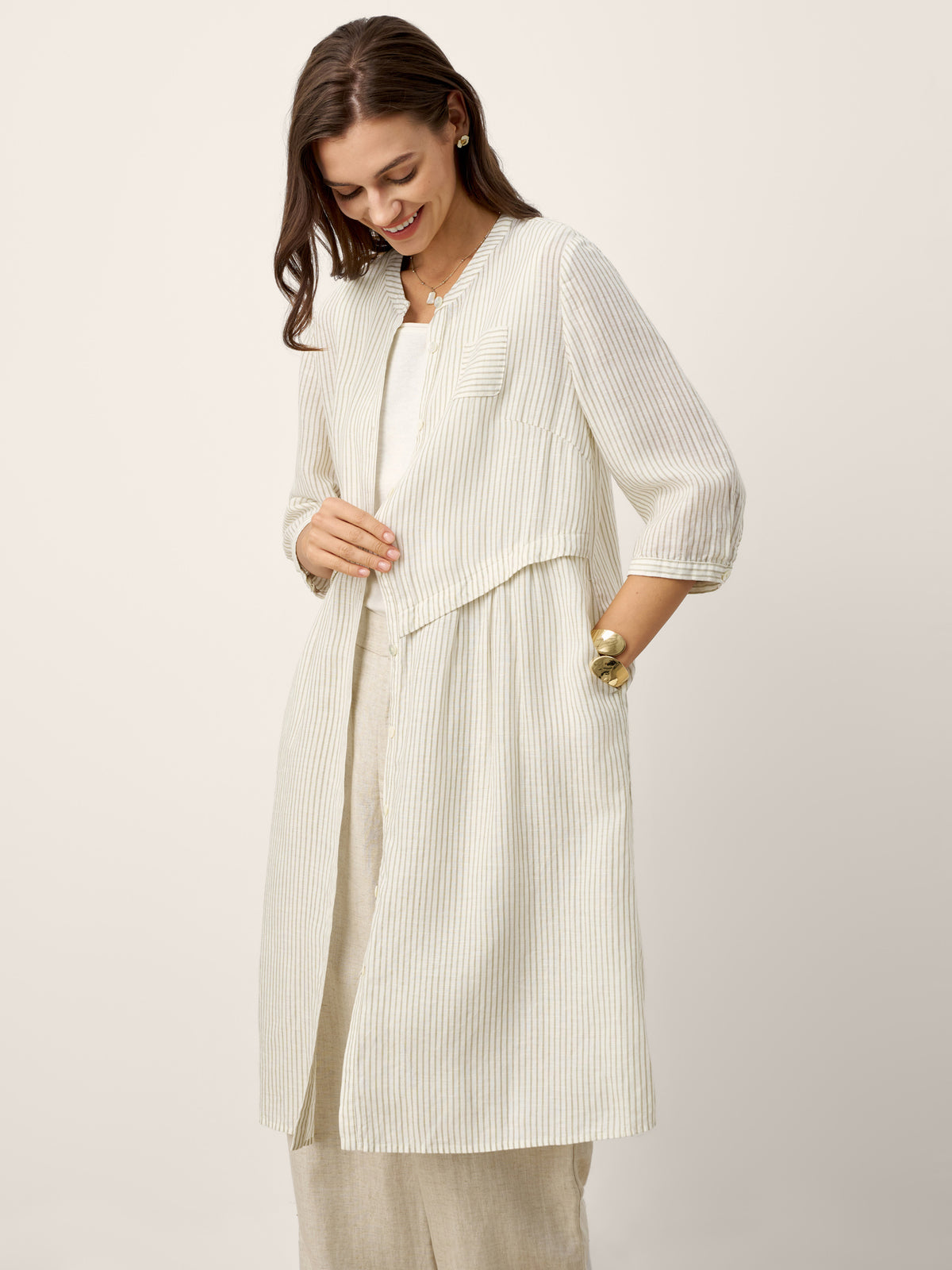 Linen-Lyocell Deconstructed Asymmetric Front Pleat Mini Dress EULALIE by LINTICO for women