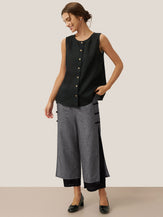 Linen Double Layer Handmade Capri Pants STELLA by LINTICO for women