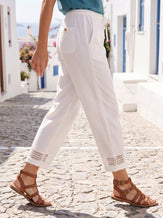 Linen Hollow Lace Stitching Elastic Waist Ankle Length Pants RITA by LINTICO for women