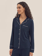 Navy Blue Long-Sleeve Bamboo Viscose Pajama Set ADELINE