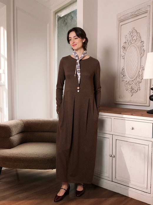 Wool Arc-Panel Sculpted Pleats Midi Dress CALISTA