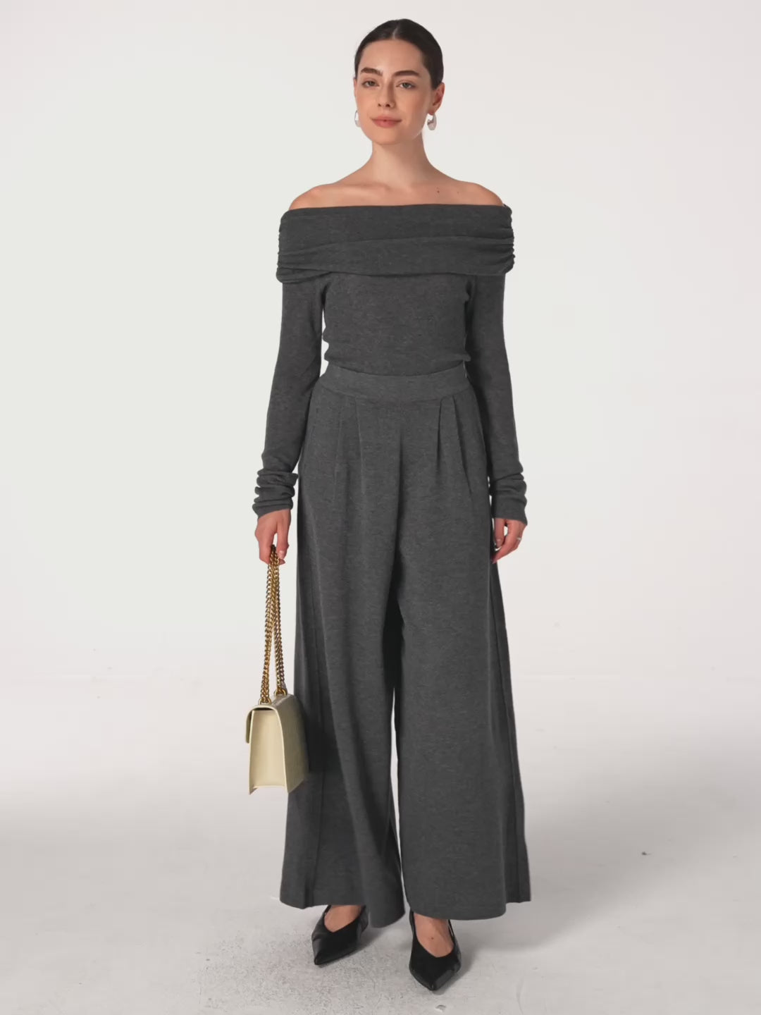 Merino Wool Elastic Waist Relaxed Straight-Leg Pants YVETTE