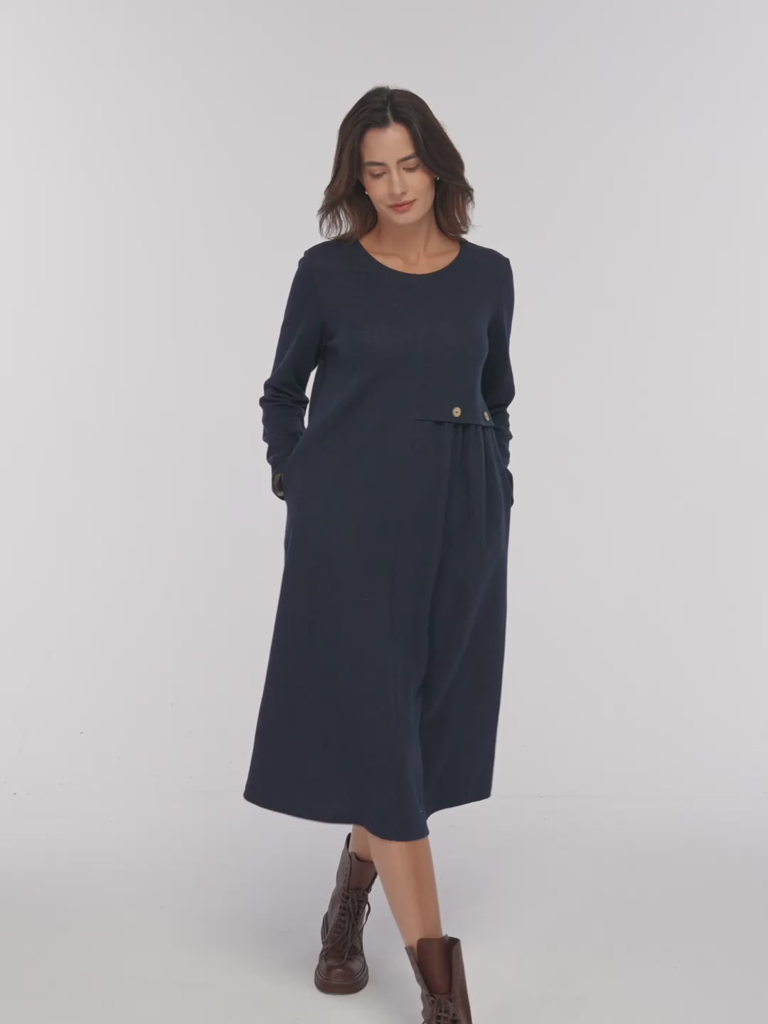 Asymmetric Pleated Waist Midi Dress ALYSSA