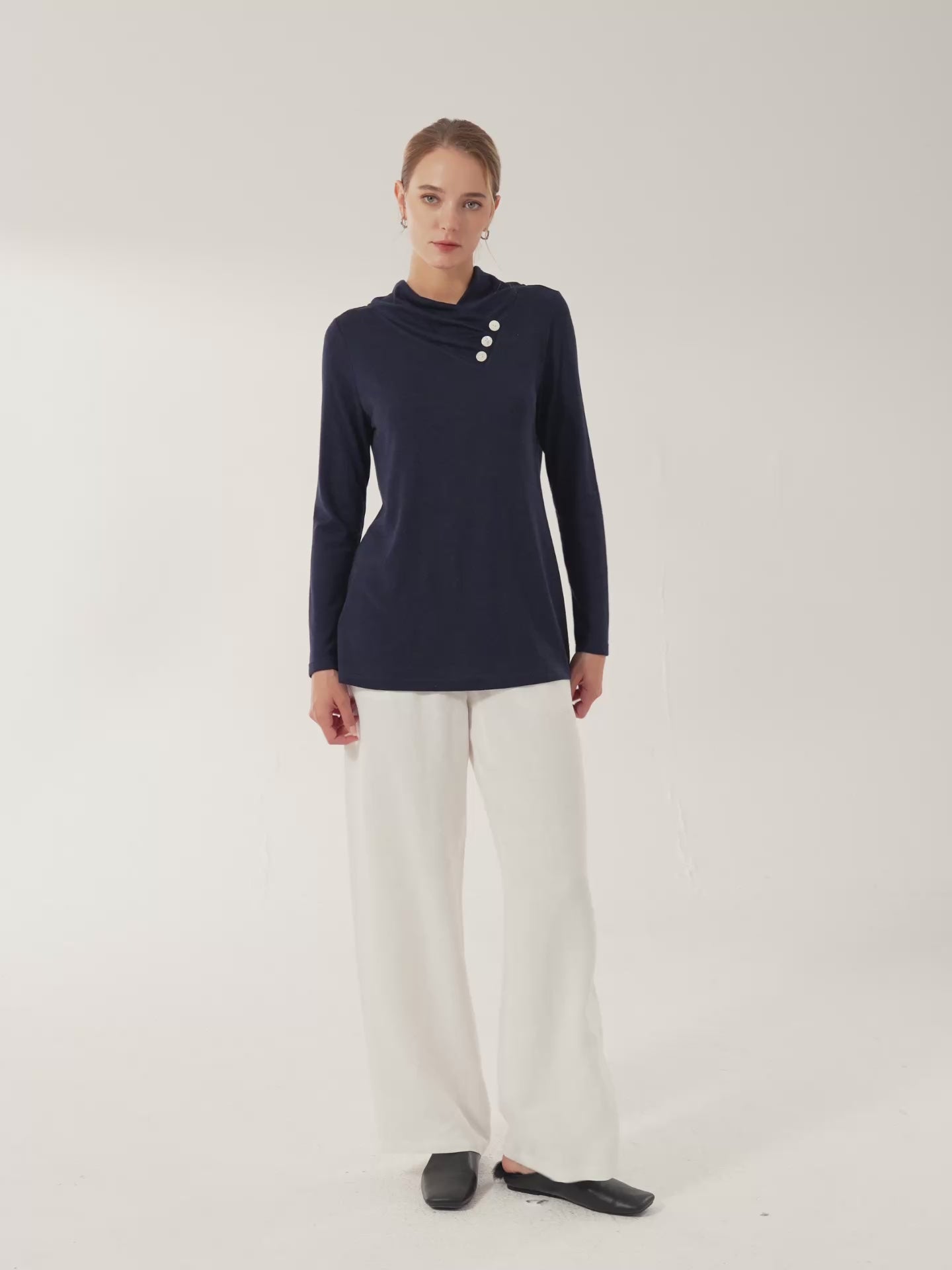 Asymmetric Cowl Neck Stretch Top TATIANA