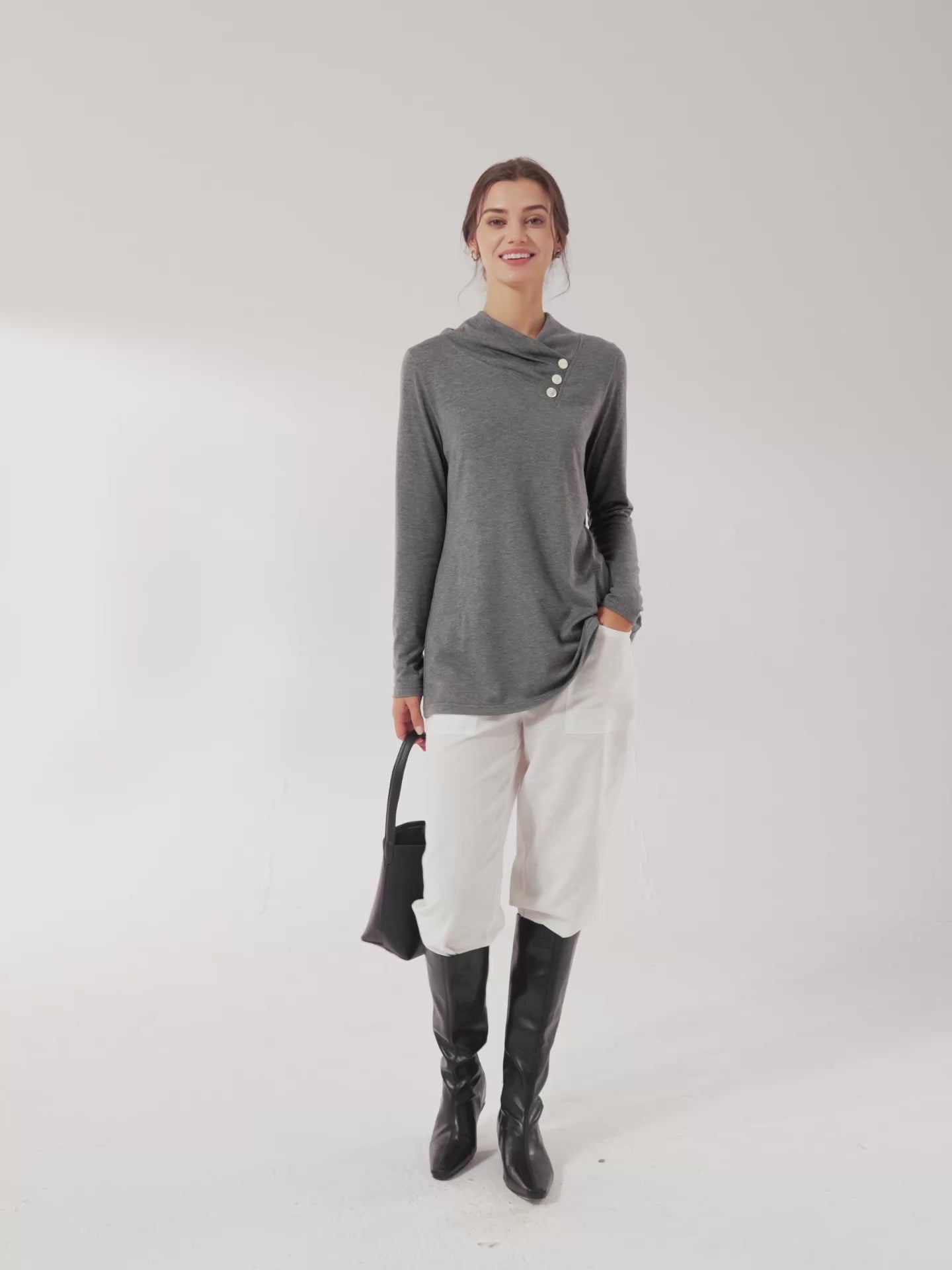 Asymmetric Cowl Neck Stretch Top TATIANA