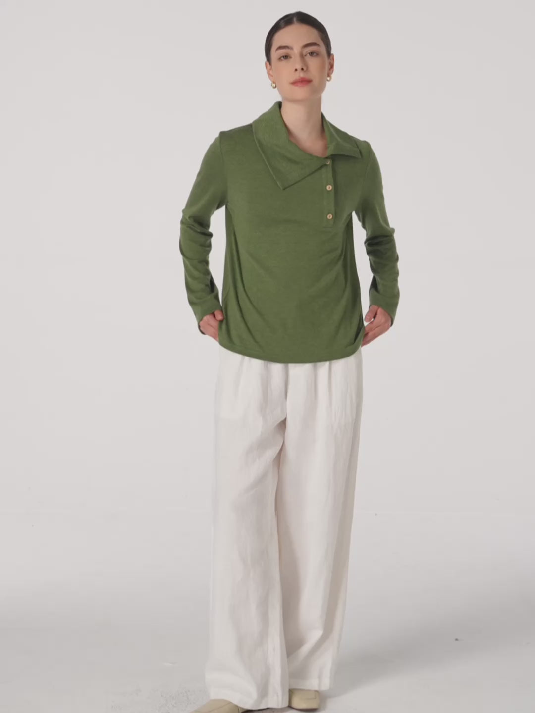 Wool Asymmetric Lapel Fruit Button Decor Top YSABEL