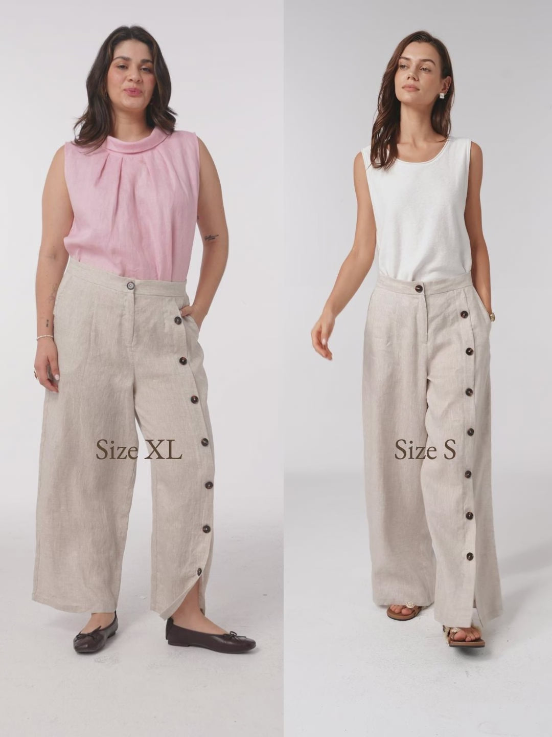100% Linen Buttoned Slit-Hem Pants KATYA – LINTICO