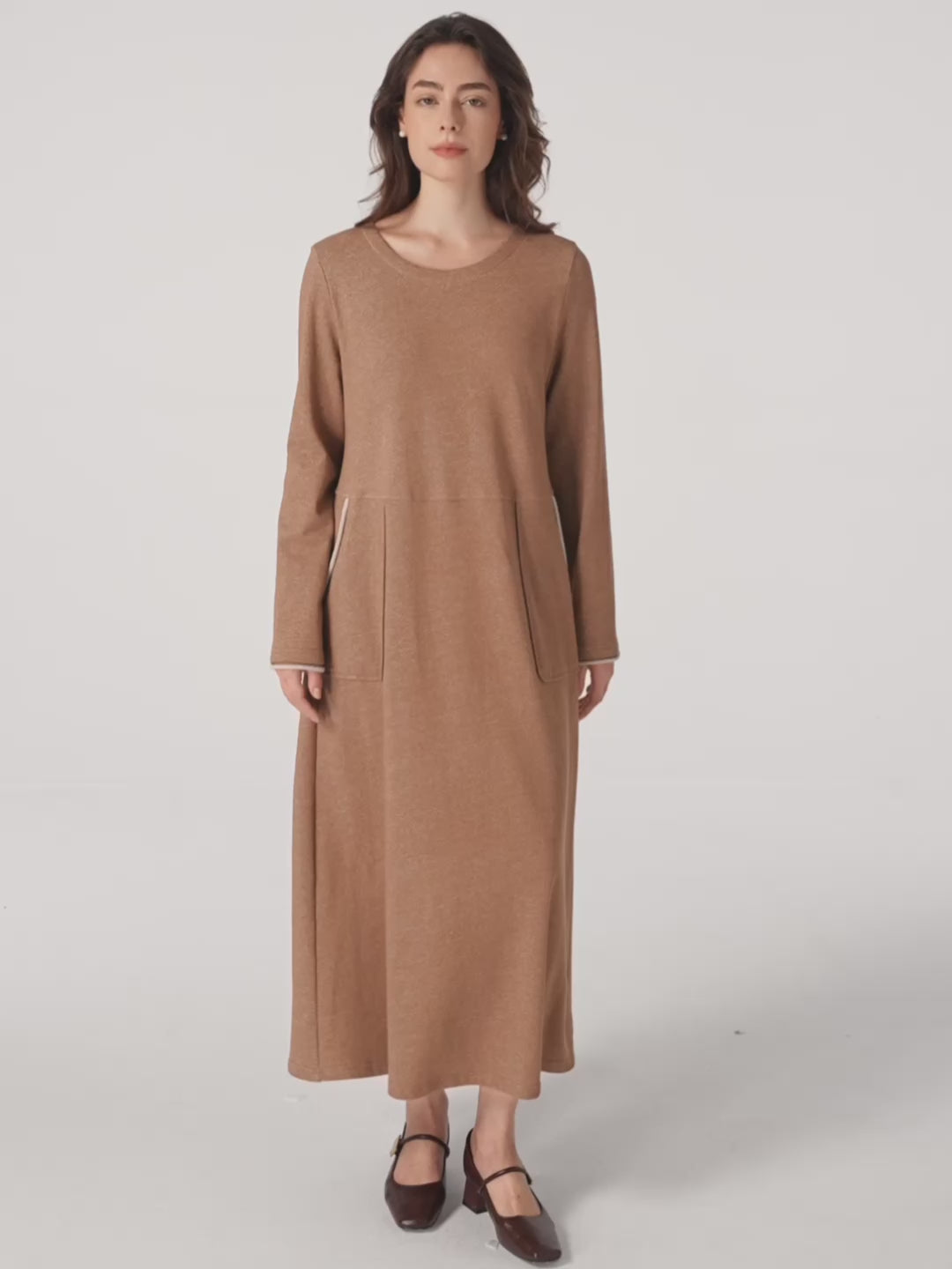 Linen Cotton Colorblock Trim Pocket Maxi Dress CLEMENTINE