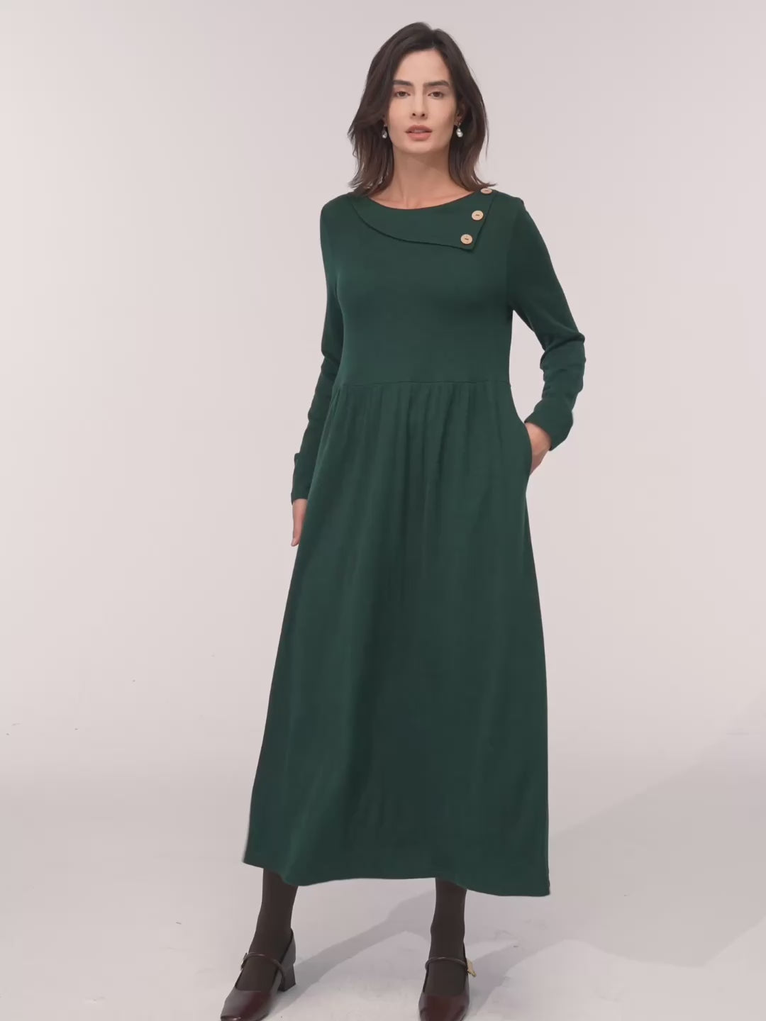 Wool Layered Neck Pleated Maxi Dress BILLIE