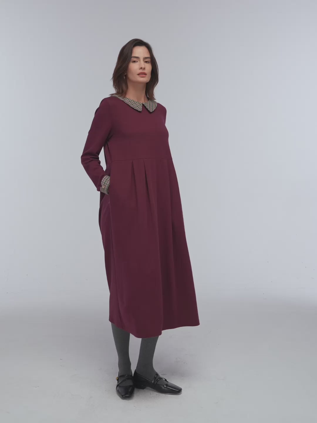 Cotton Plaid Peter Pan Collar Midi Dress CARLA